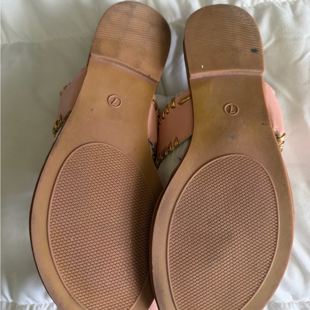 BAMBOO Beige Rosette Slide & Pink Palm Thong Sandals - Picture 7 of 8
